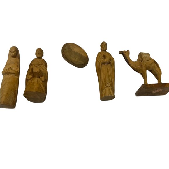Vintage Hand Carved Nativity Set Lot of 5 3 Wise Men Camel Manger 4” Christmas - Picture 4 of 6